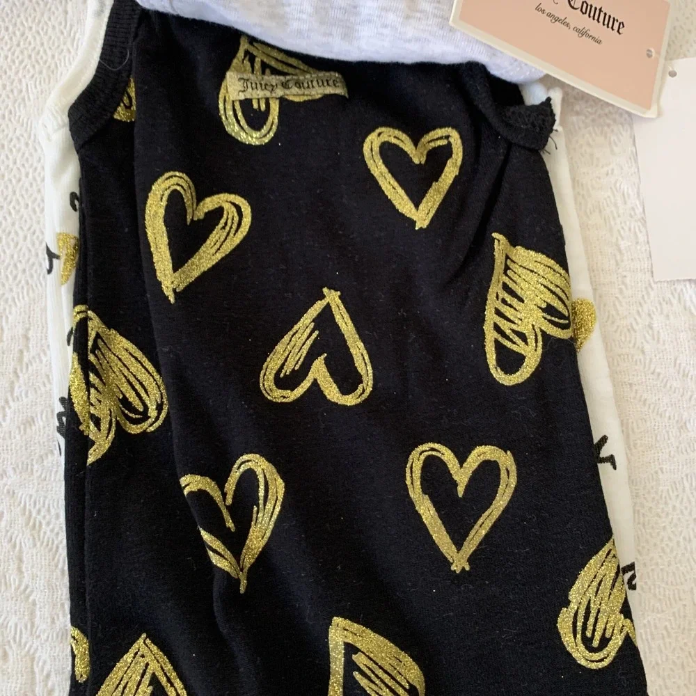 Juicy Couture Baby Girl 3 Piece Tank‎ Top Bodysuit Set~Black, Gray, Ivory & Gold